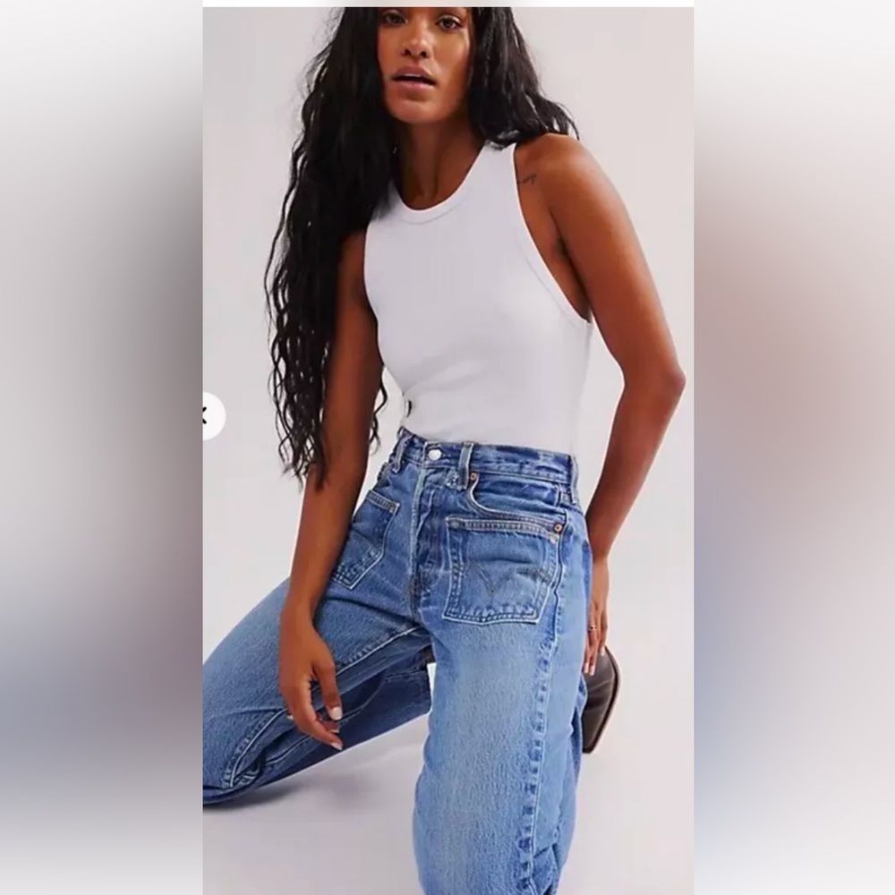 Free People Tricia Fix Sailor Jeans Reverse Patch Pockets Straight Light…